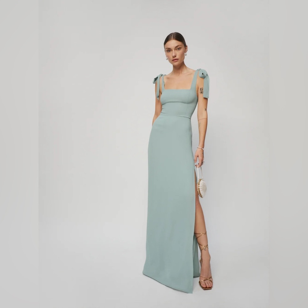 Reformation Tie Strap Maxi Westerly Dress in Celadon Blue Green Size 6